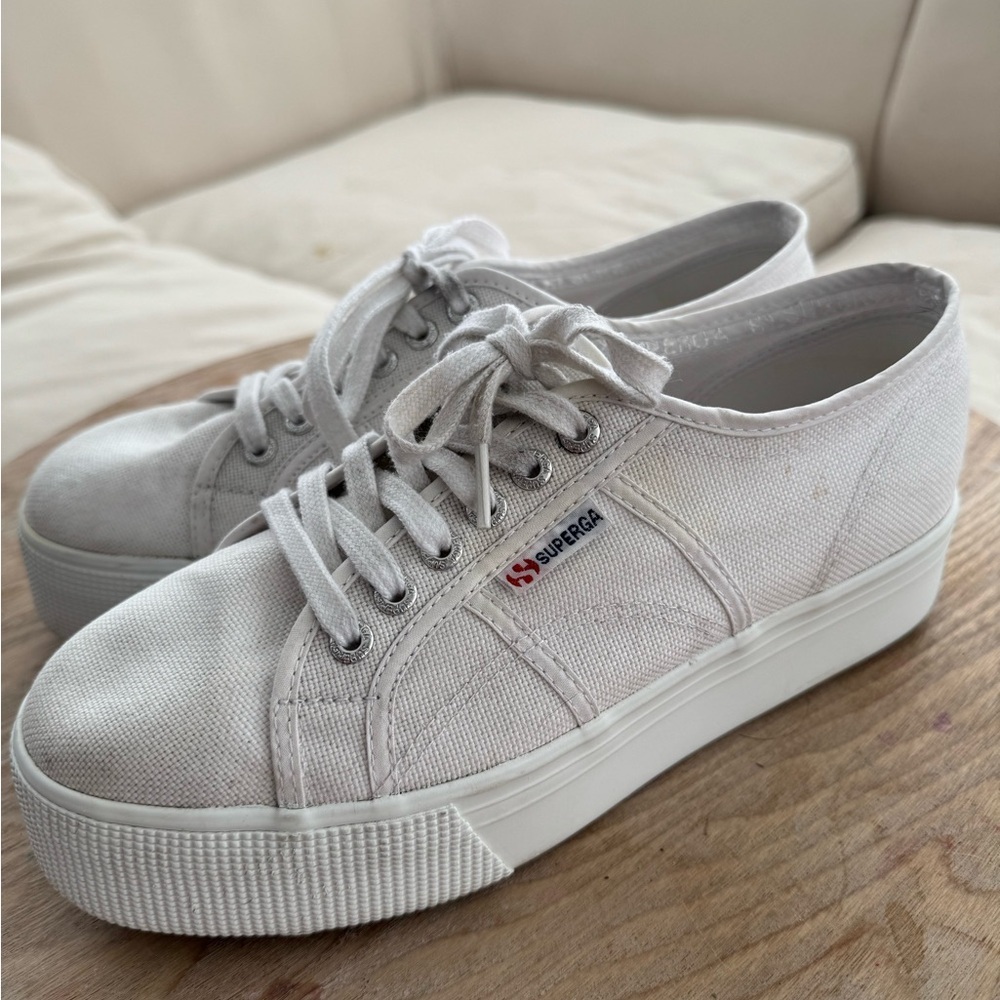 SUPERGA White Platform Sneakers Womens Size 41 - Picture 2 of 9